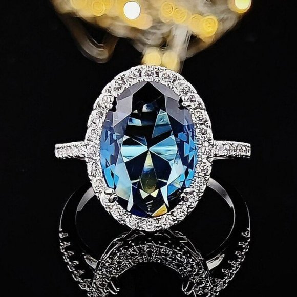 Sterling Silver Big 14mm Oval Pure Royal Blue Ring - Picture 8 of 10